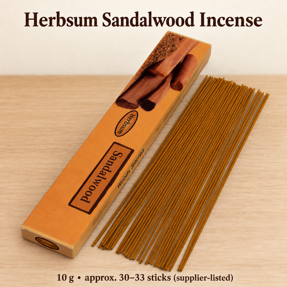 Herbsum Sandalwood /10 g /Approx.30–33 Sticks originalbox andactualcontents