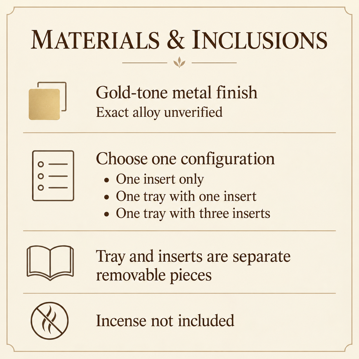 Wide-Hole Incense Inserts — Insert Only or Tray Sets — pack