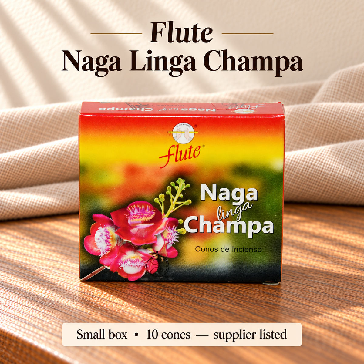 Flute Naga Linga Champa — small box, 10 cones supplier listed