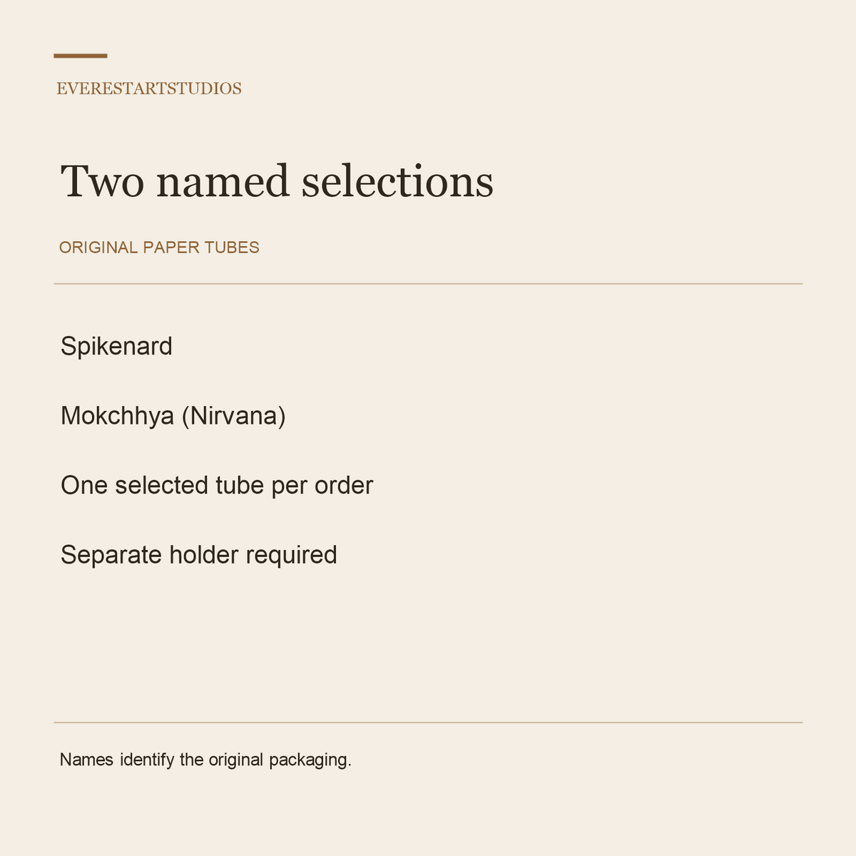 Spikenard and Mokchhya Nirvana incense selections