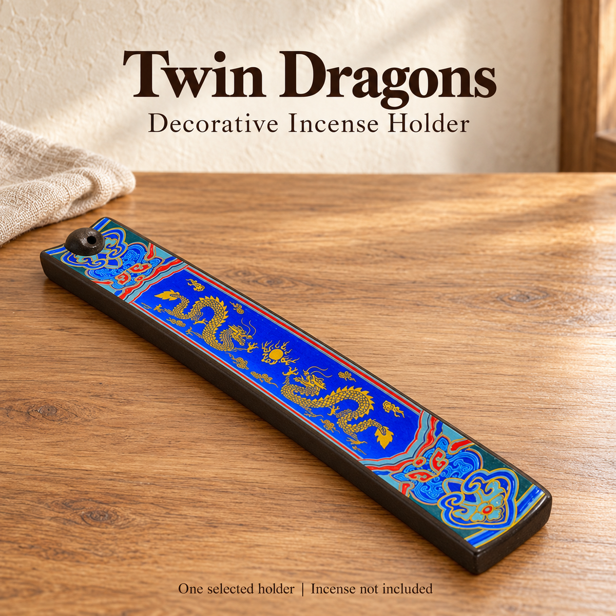 Ceramic Incense Holder — Twin Dragons — one holder, incense not included
