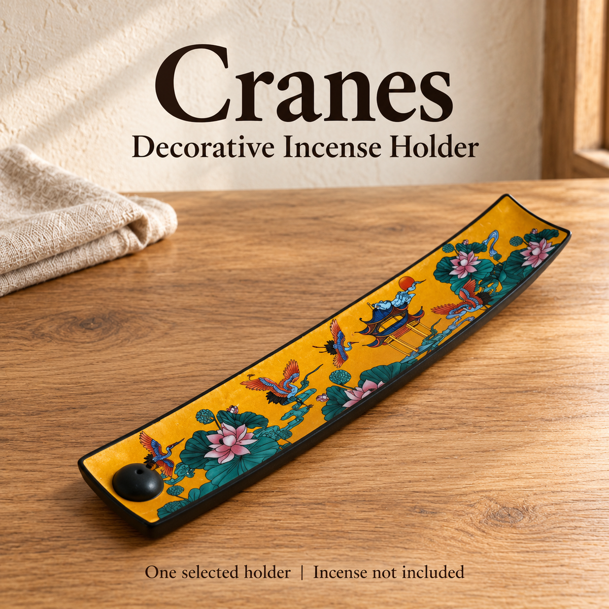 Ceramic Incense Holder — Cranes — one holder, incense not included