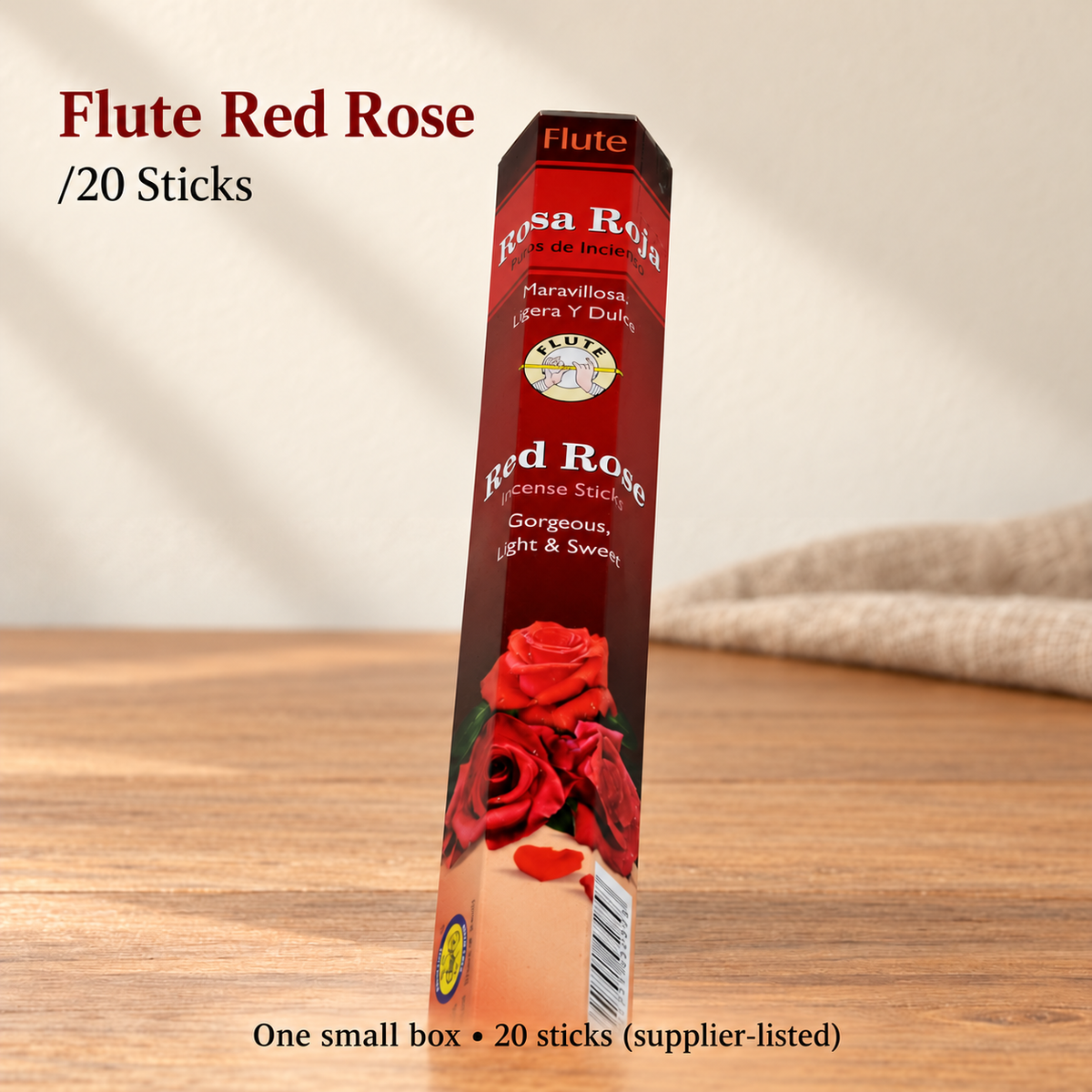 Flute Red Rose Incense Sticks — 20-Stick Small Box — product-03