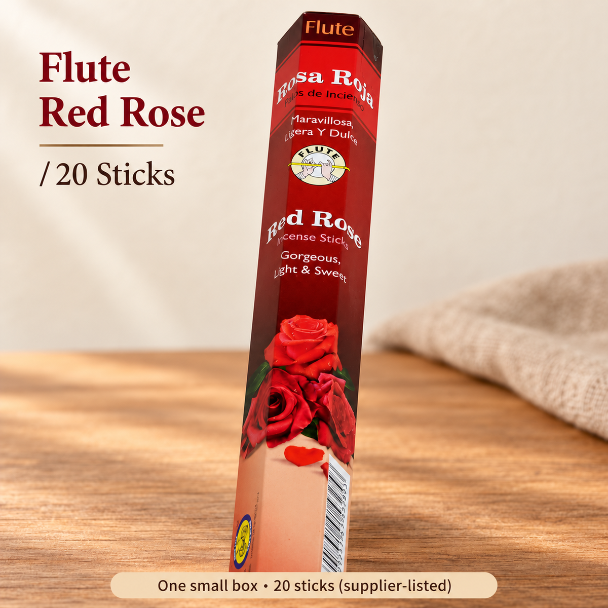 Flute Red Rose Incense Sticks — 20-Stick Small Box — product-04