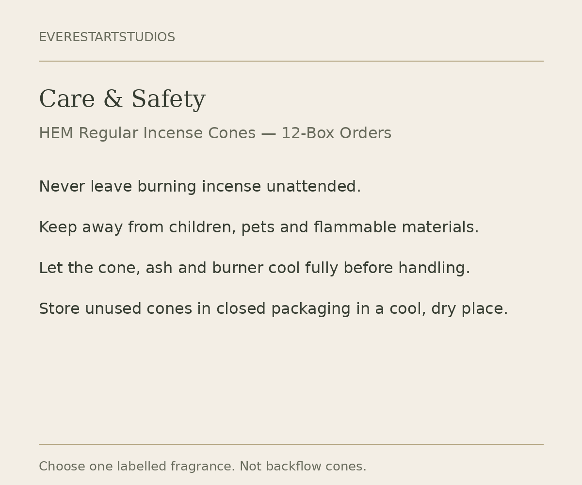 HEM regular incense cone 12-box120-cone order care information
