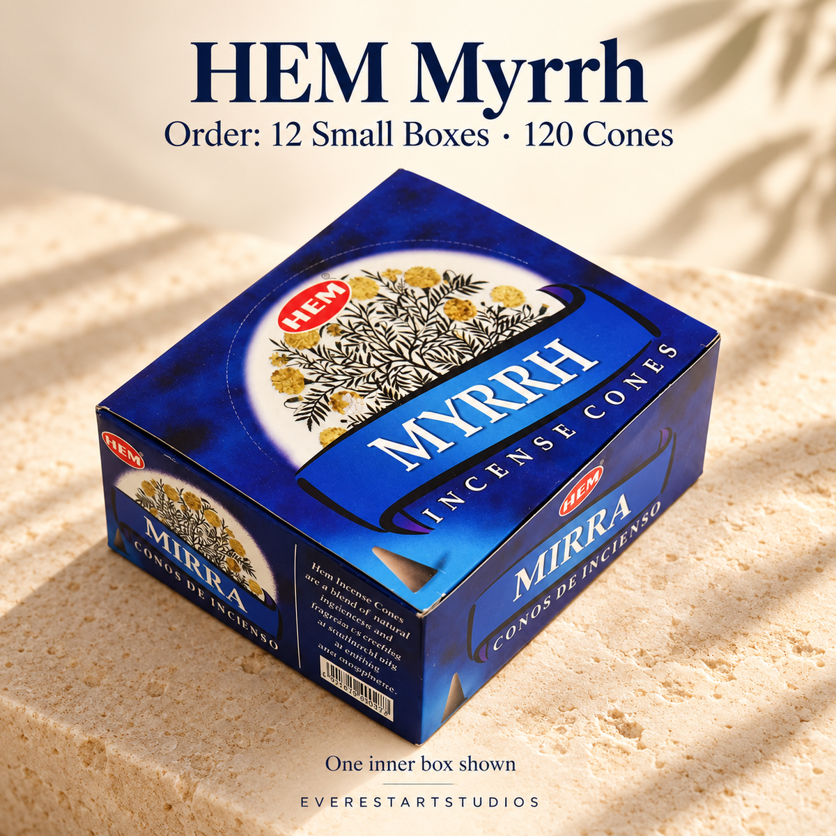 HEM Myrrh, selected order12smallboxes120regularcones; one inner box shown