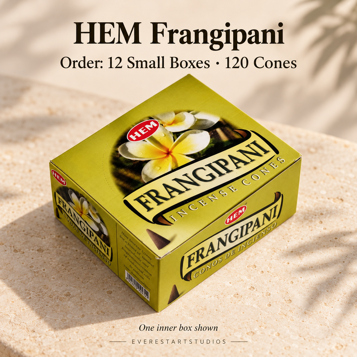 HEM Frangipani, selected order12smallboxes120regularcones; one inner box shown