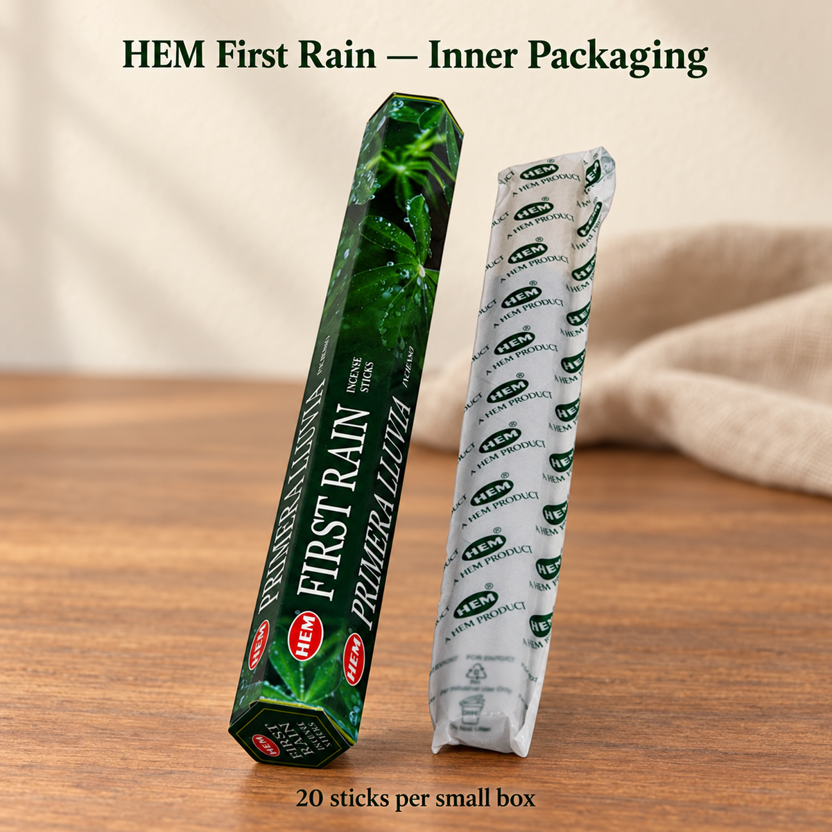 HEM First Rain Incense Sticks — Small Box or 120-Stick Carton — small-box-detail