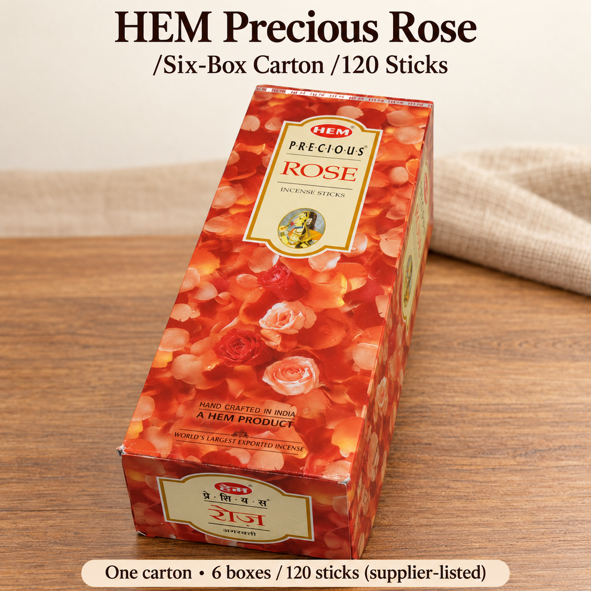 HEM Precious Rose Incense Sticks — Six-Box Carton, 120 Sticks — product-02