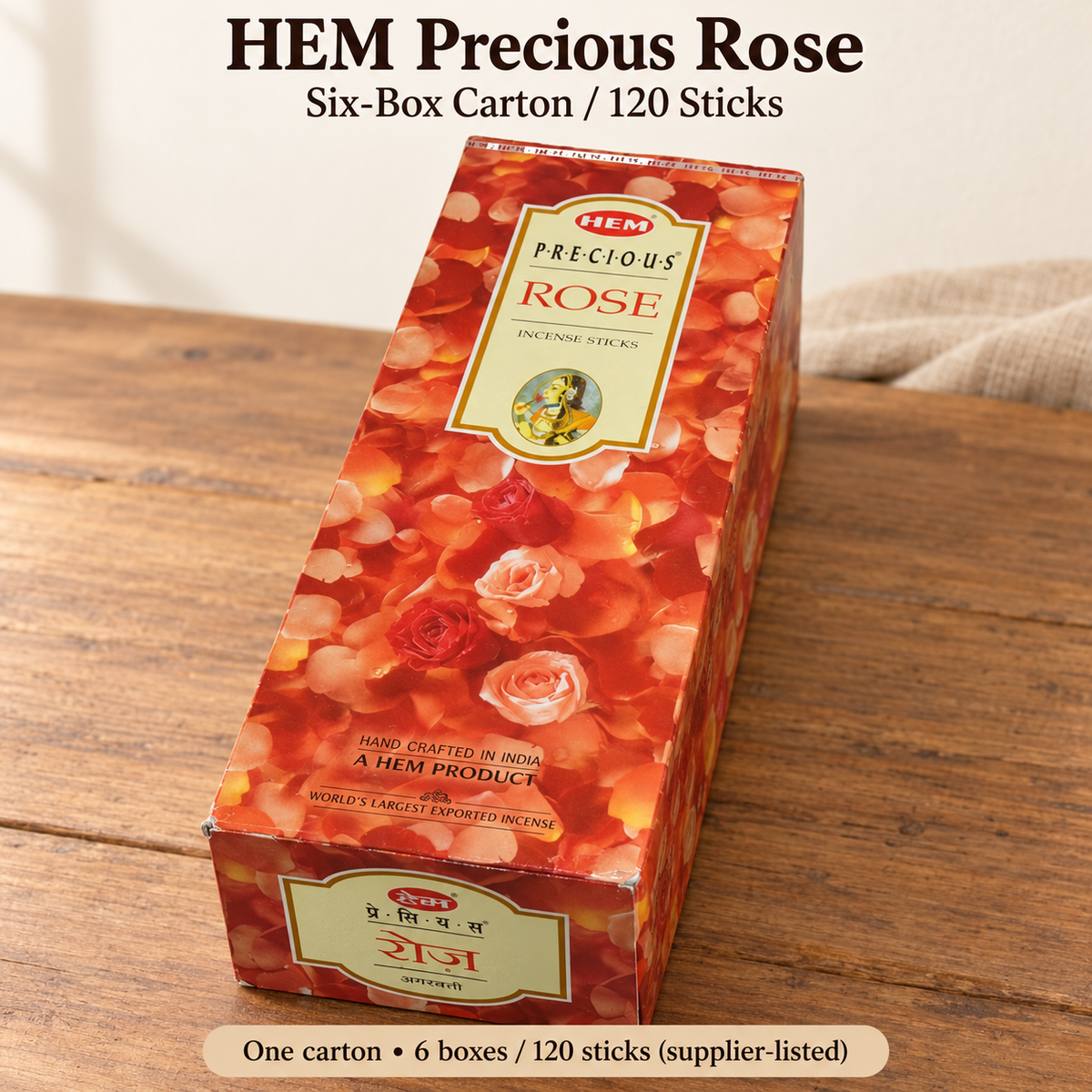 HEM Precious Rose Incense Sticks — Six-Box Carton, 120 Sticks — product-04