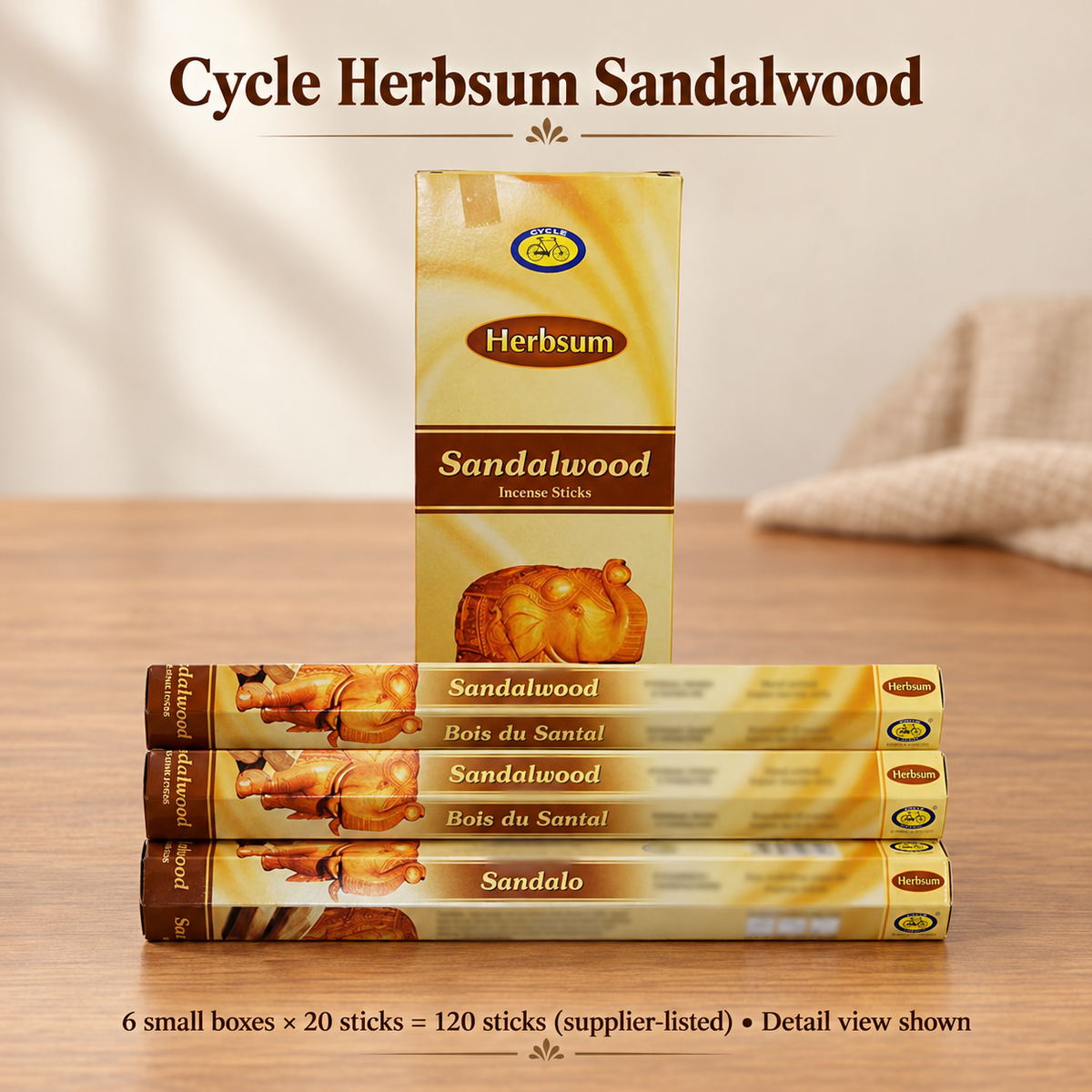 Cycle Herbsum Sandalwood Incense — Six-Box Carton, 120 Sticks | variant-01
