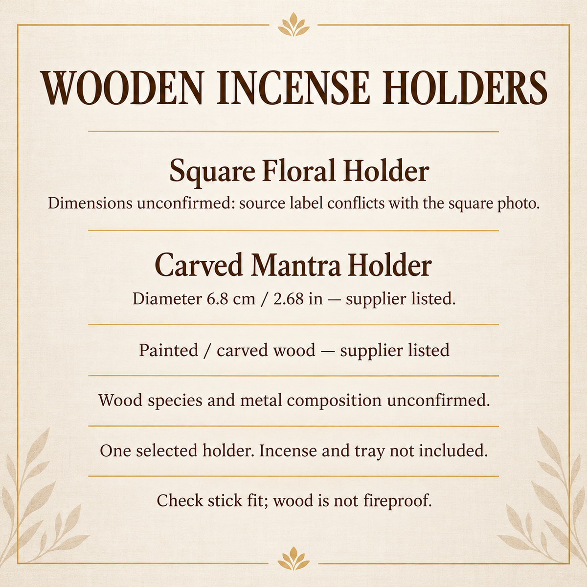 Wooden holder material and size guide
