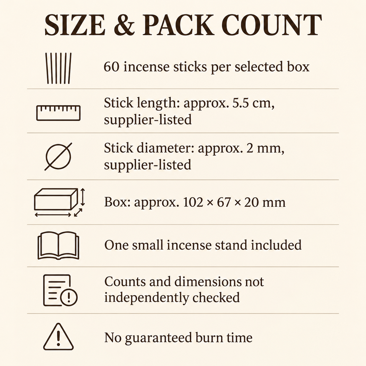 Nippon Kodo OEDO-KOH Incense — Six Fragrances, 60-Stick Boxes — size