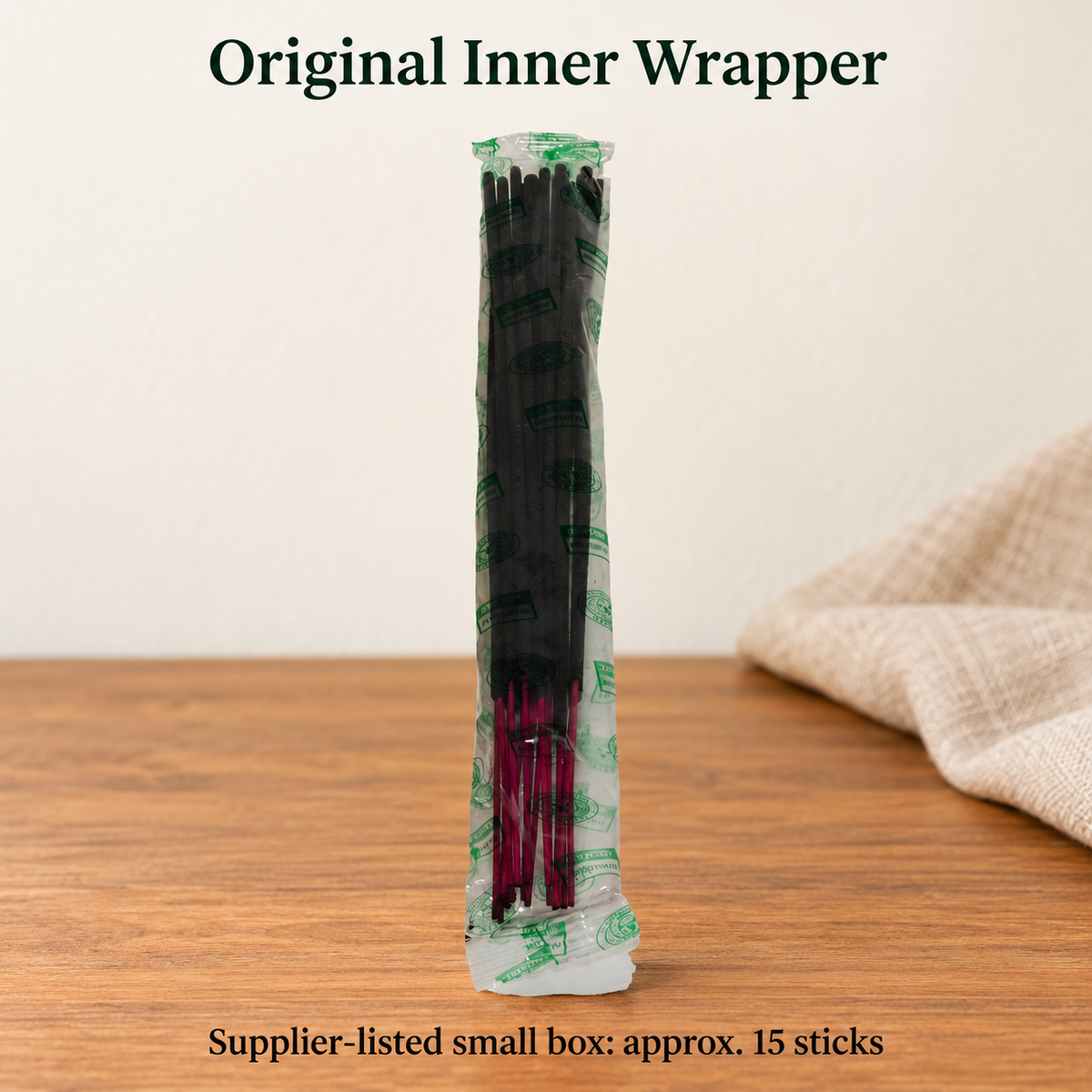 Actual transparent green Darshan inner wrapper for small-box White Rose sticks