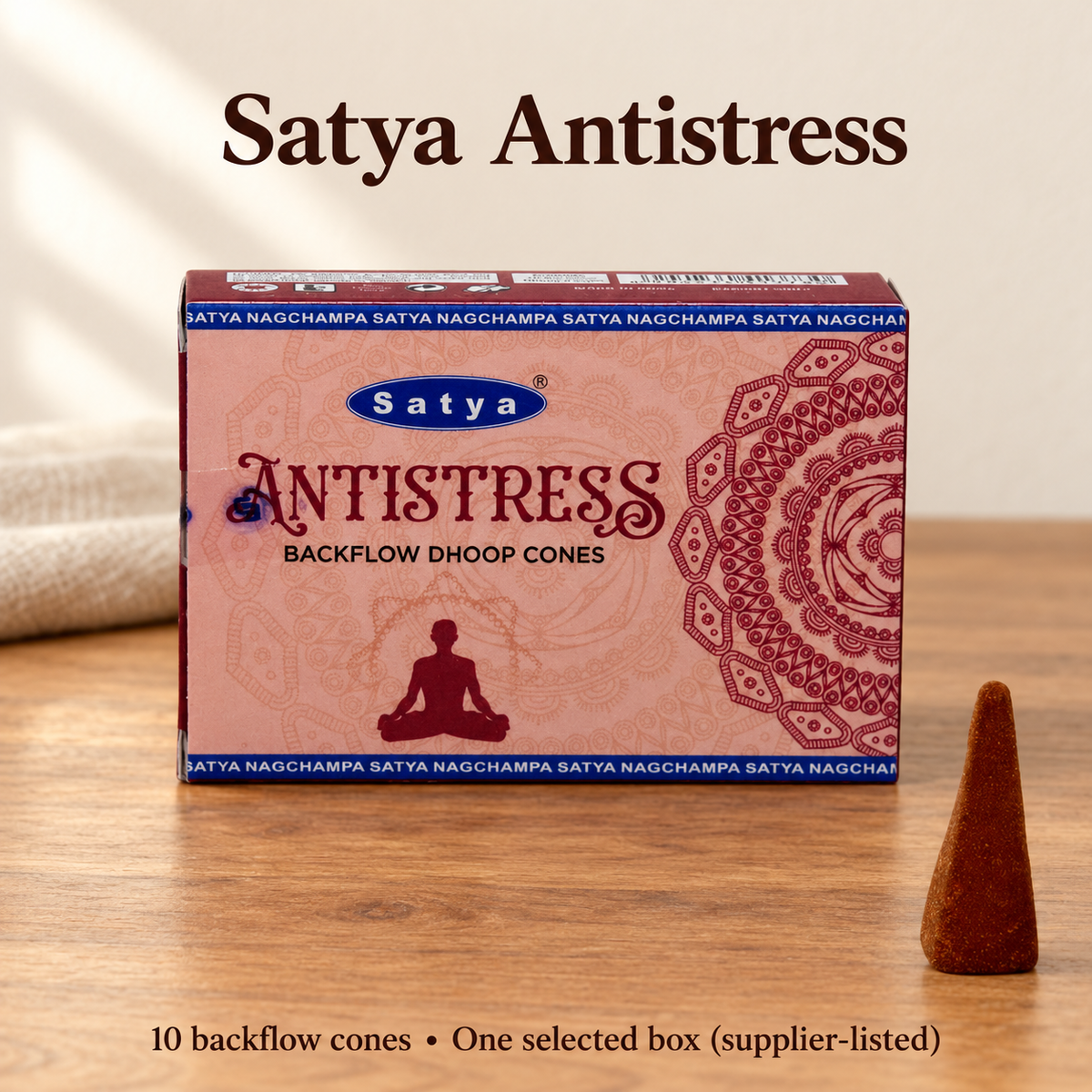 Satya Backflow Dhoop Cones — 24 Fragrance Selections, 10 per Small Box | variant-02
