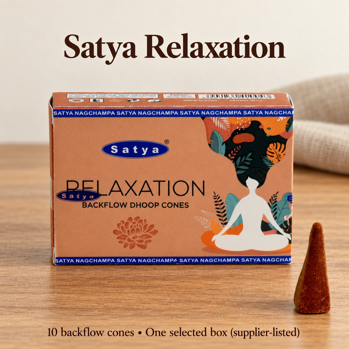 Satya Backflow Dhoop Cones — 24 Fragrance Selections, 10 per Small Box | variant-07