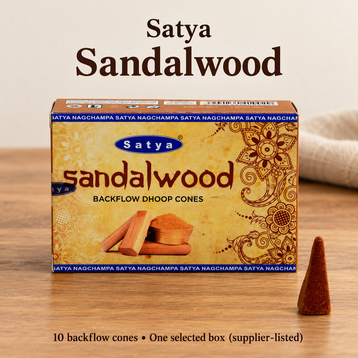 Satya Backflow Dhoop Cones — 24 Fragrance Selections, 10 per Small Box | variant-11