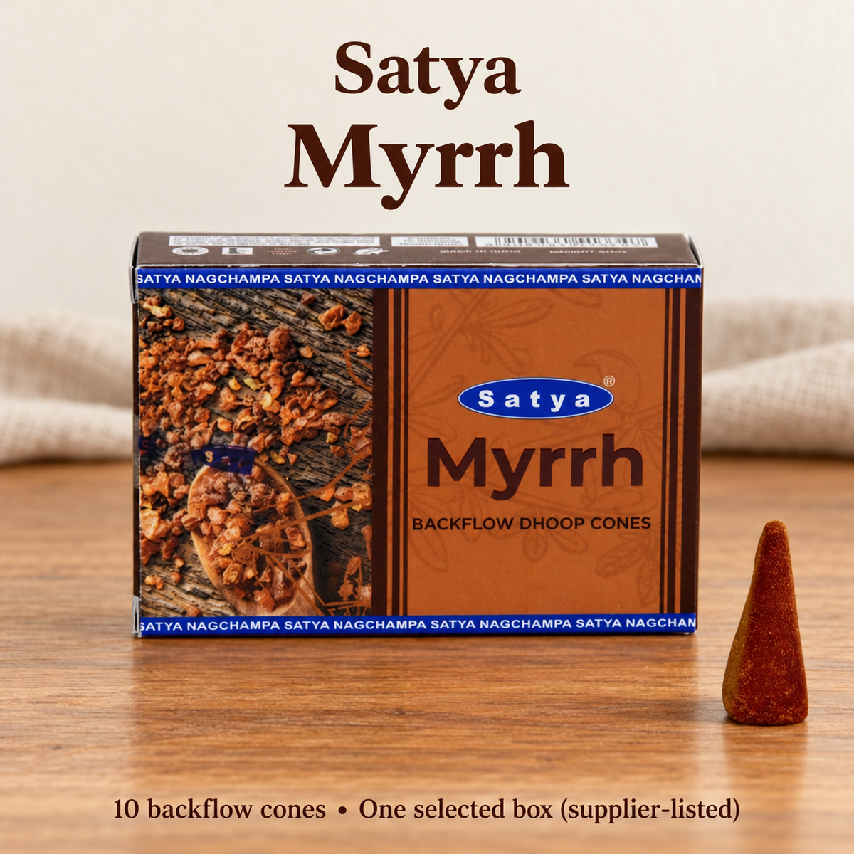 Satya Backflow Dhoop Cones — 24 Fragrance Selections, 10 per Small Box | variant-17