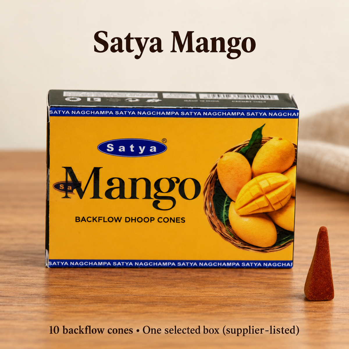Satya Backflow Dhoop Cones — 24 Fragrance Selections, 10 per Small Box | variant-23