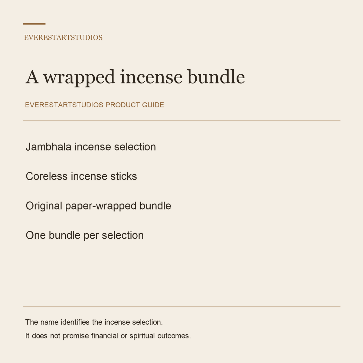 Jambhala Coreless Incense — 30-Stick Wrapped Bundle — A wrapped incense bundle