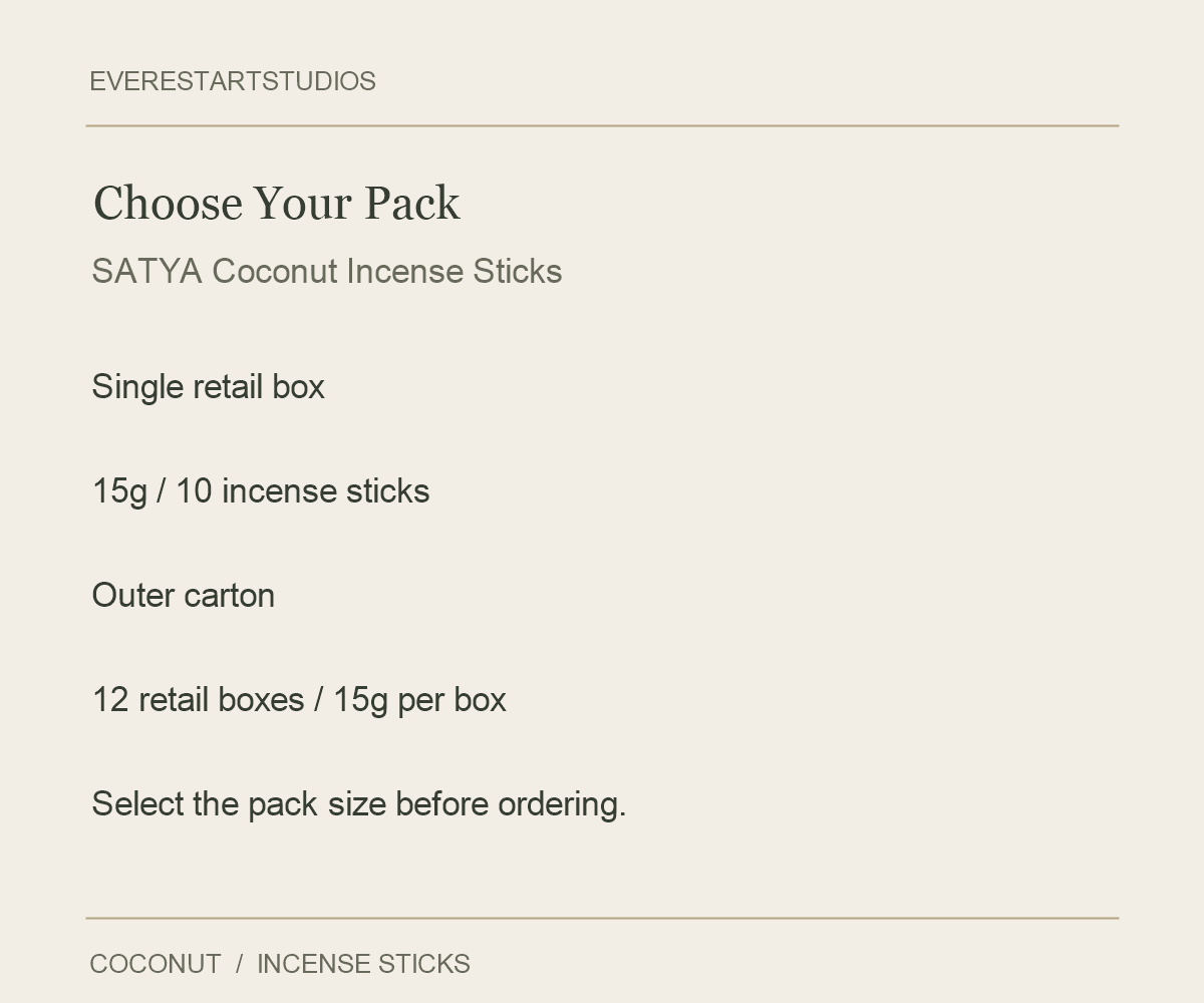 SATYA Coconut incense — packaging information