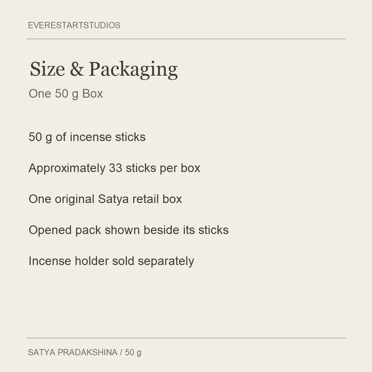 Satya Pradakshina Incense Sticks — Size & Packaging