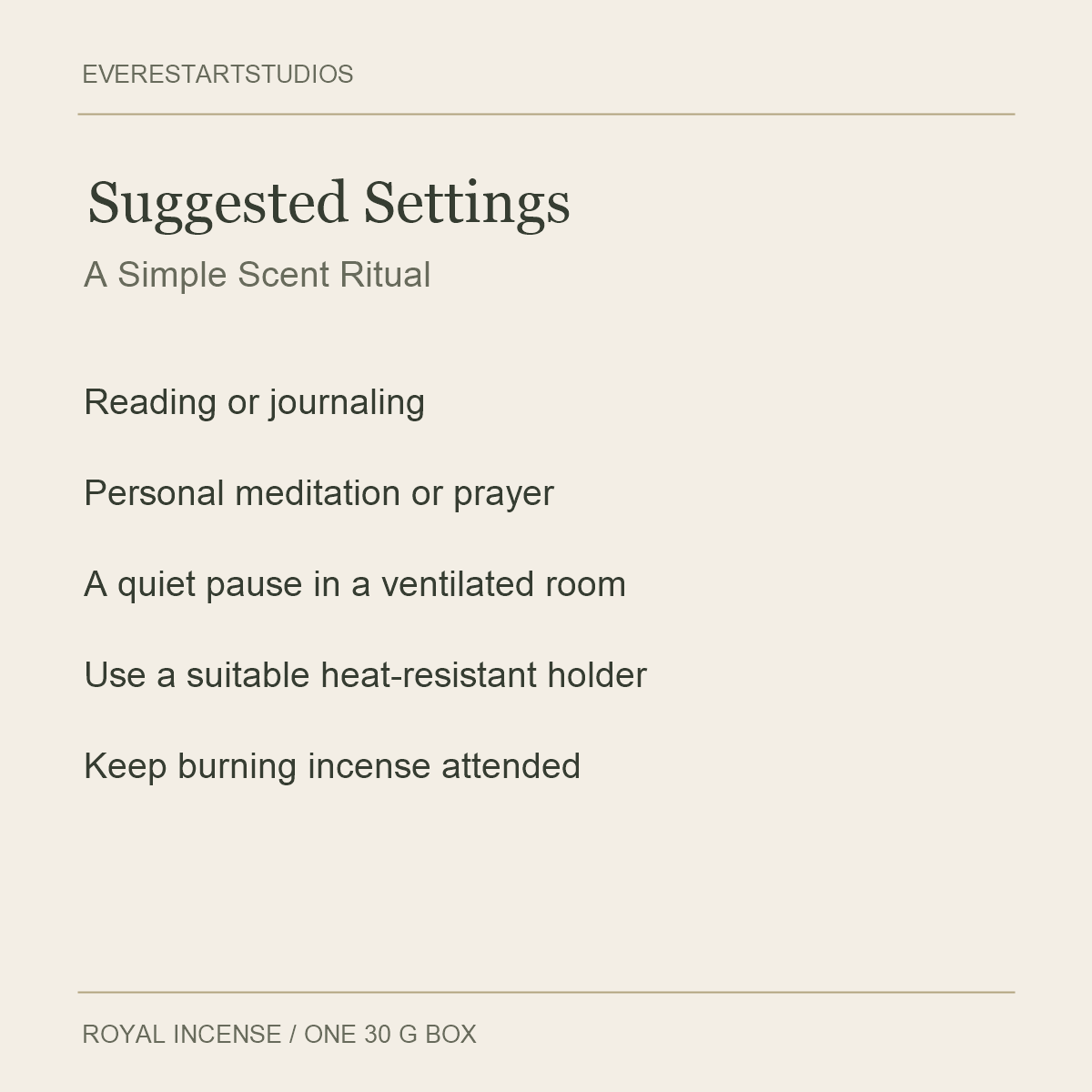 Satya Royal Incense — Suggested Settings