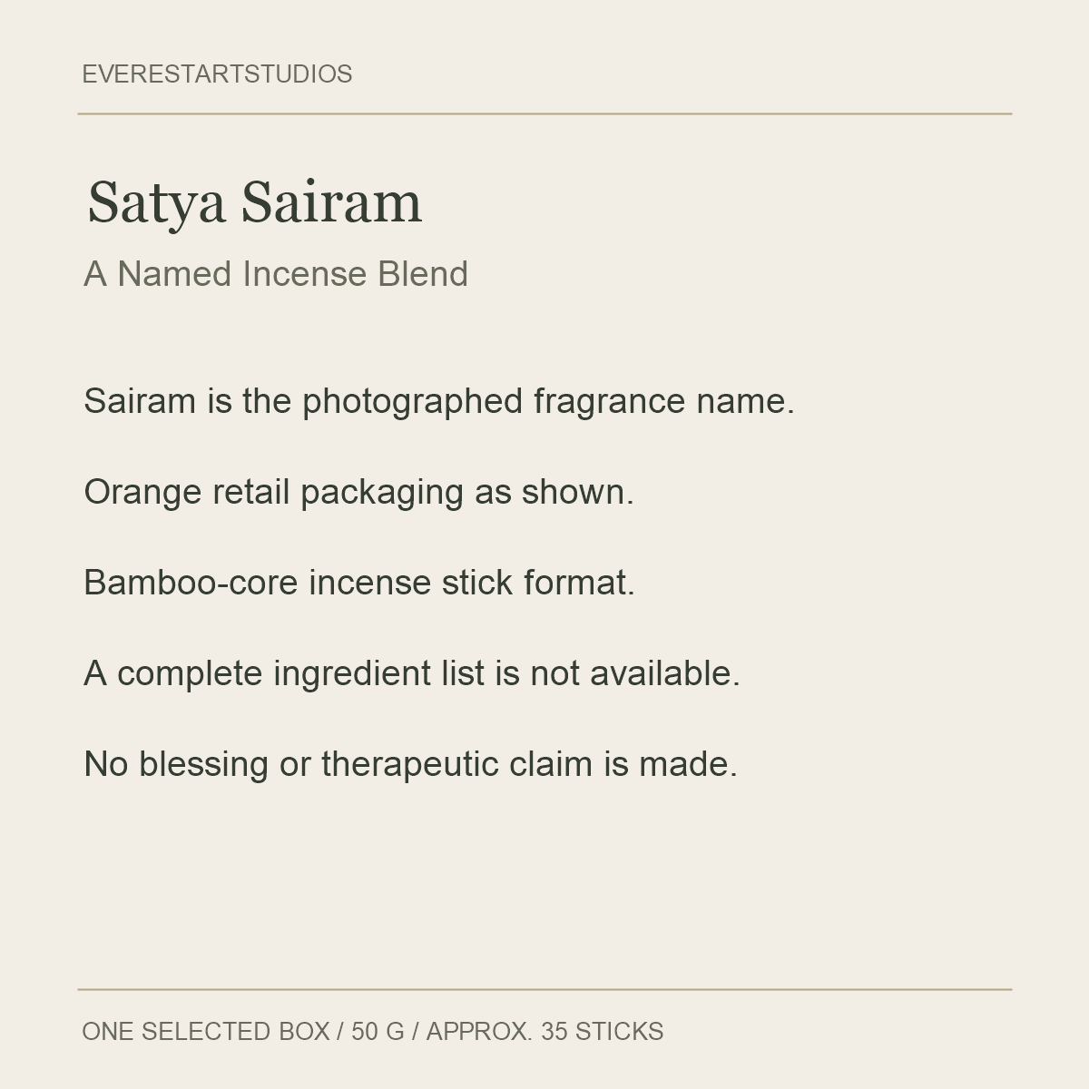 Satya Sairam Incense Sticks — 50 g — fragrance