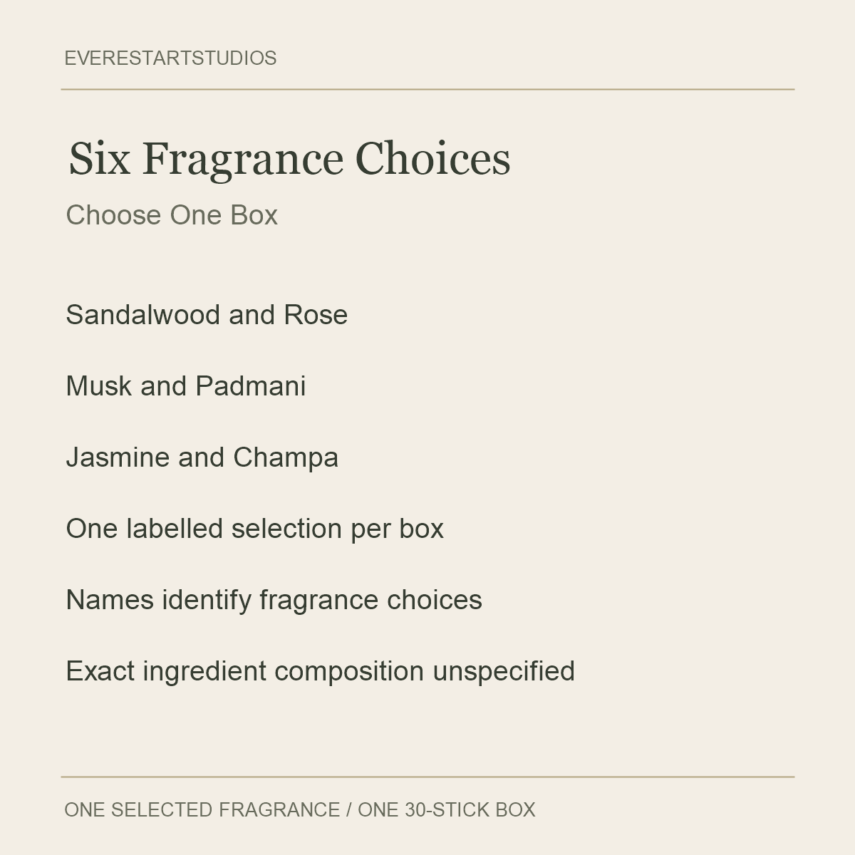 Chandra Devi Incense — Six Fragrance Choices