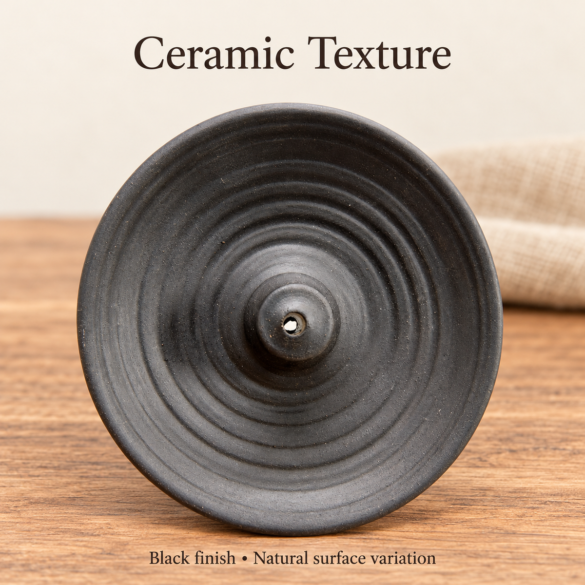 Black Ceramic Round Incense Holder — Concentric Dish & Central Insert | product-03