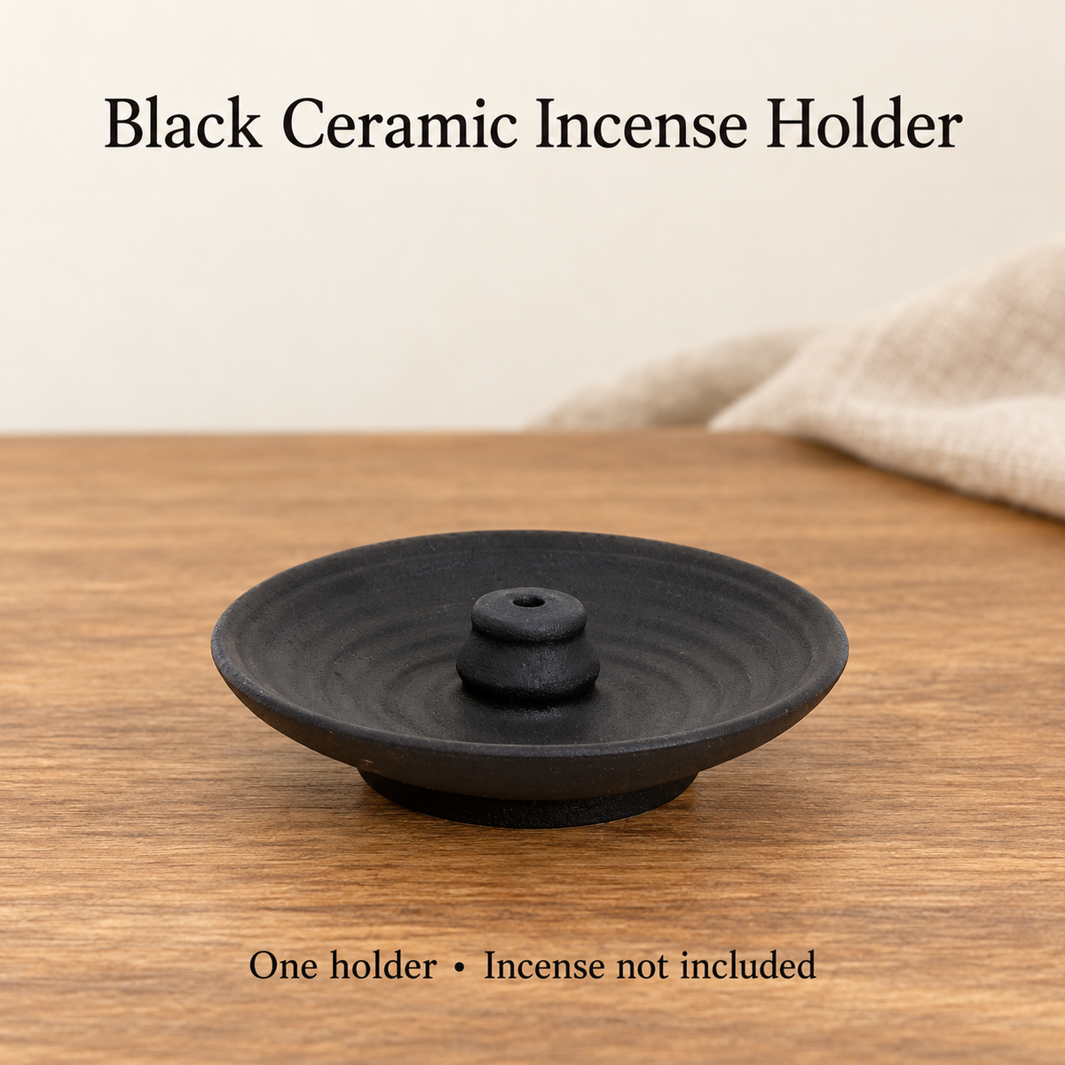 Black Ceramic Round Incense Holder — Concentric Dish & Central Insert | variant-01