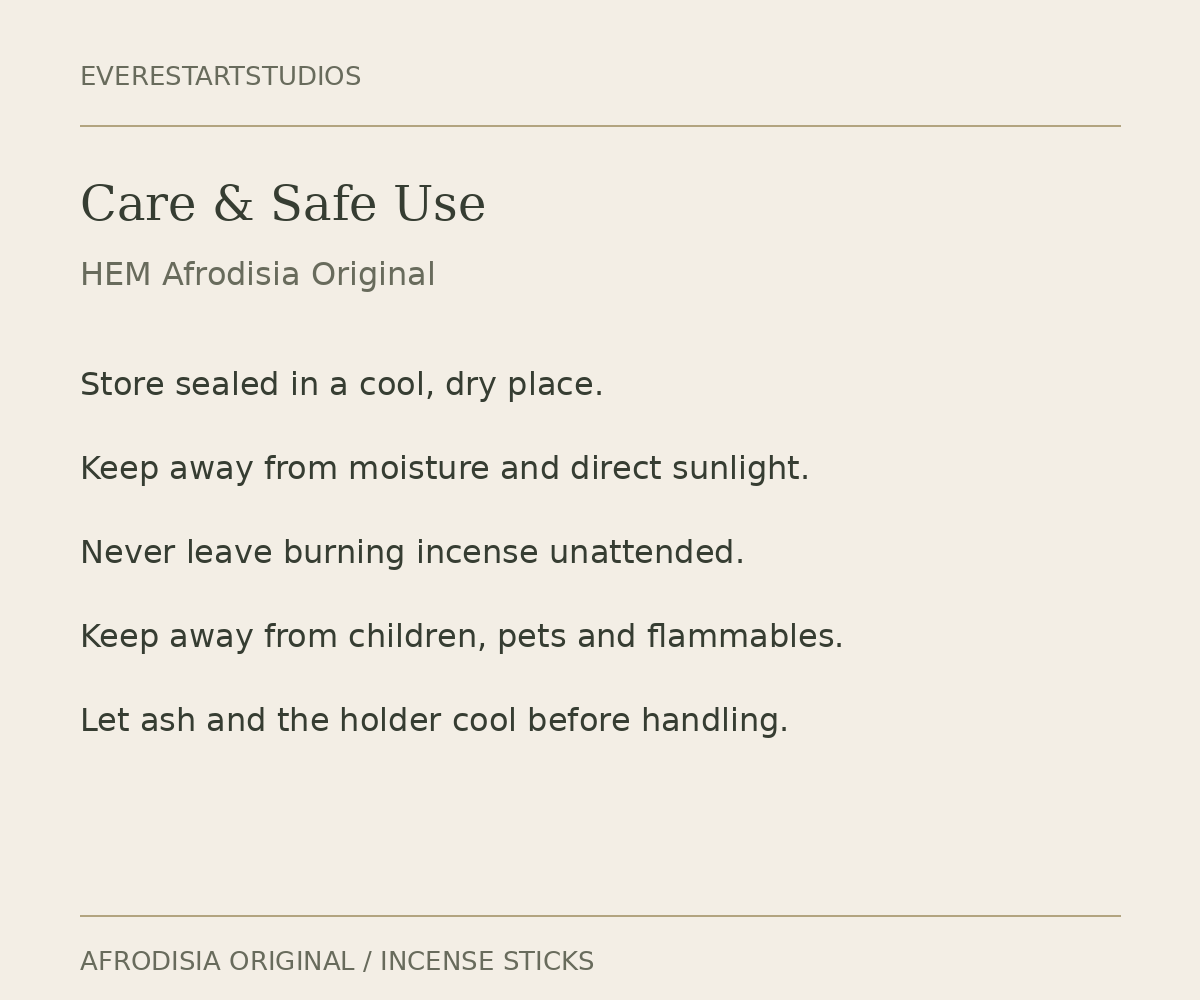 HEM Afrodisia Original incense — care