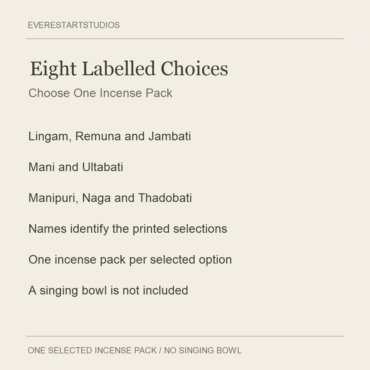Singing Bowl Incense Series — Eight Labelled Choices