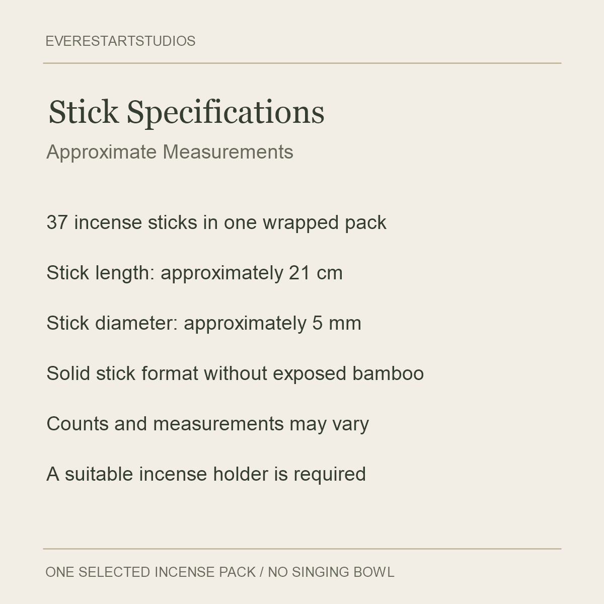 Singing Bowl Incense Series — Stick Specifications
