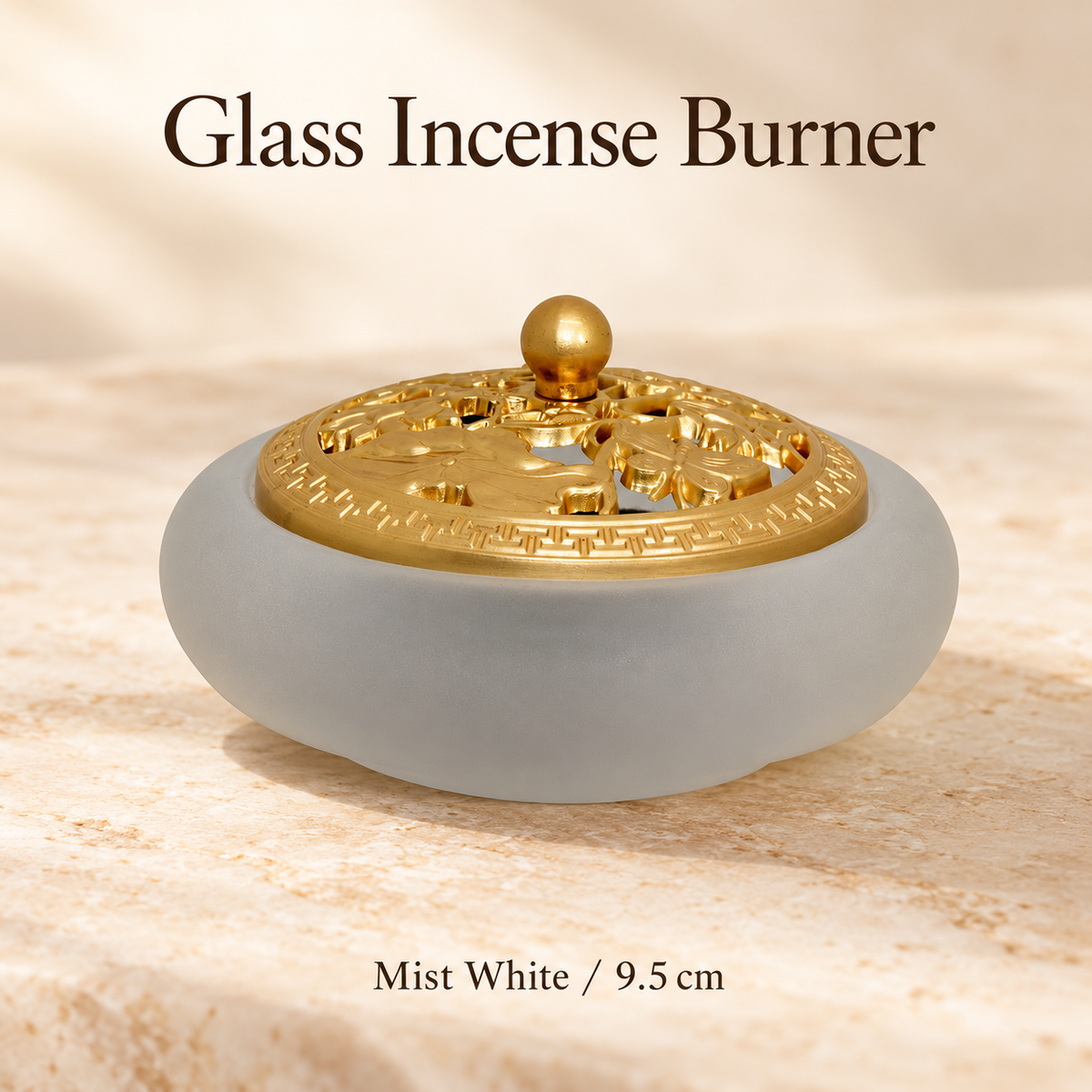 Glass Incense Burners — Lotus & Lidded Styles — Mist White / 9.5 cm