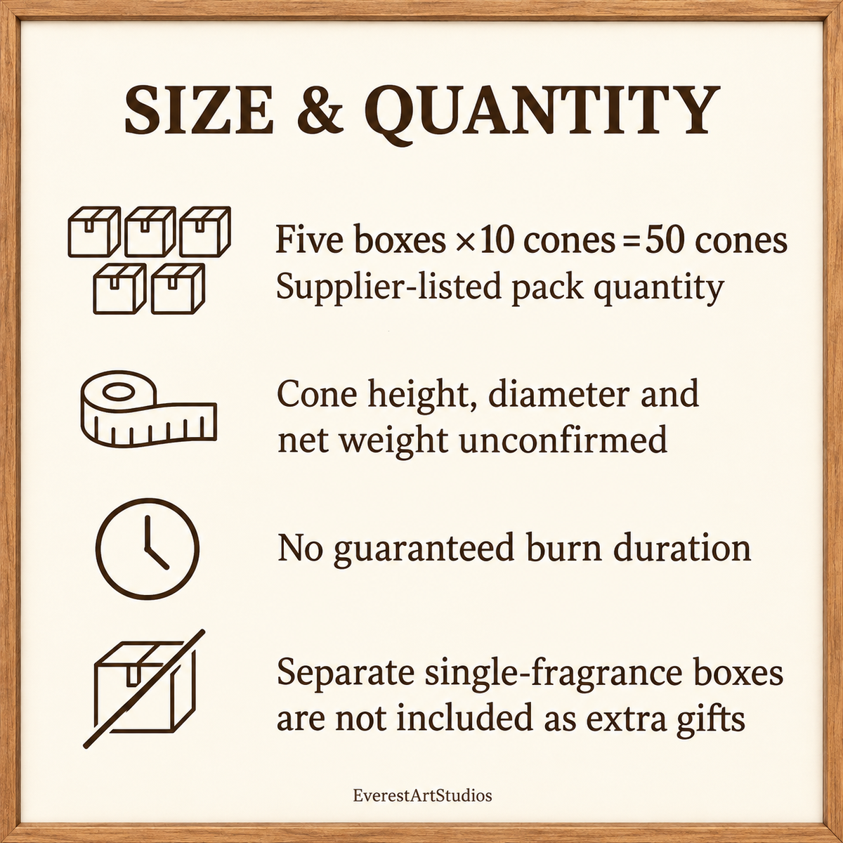 RAJ Five-Fragrance Incense Cone Set — 5 Boxes, 50 Cones | size