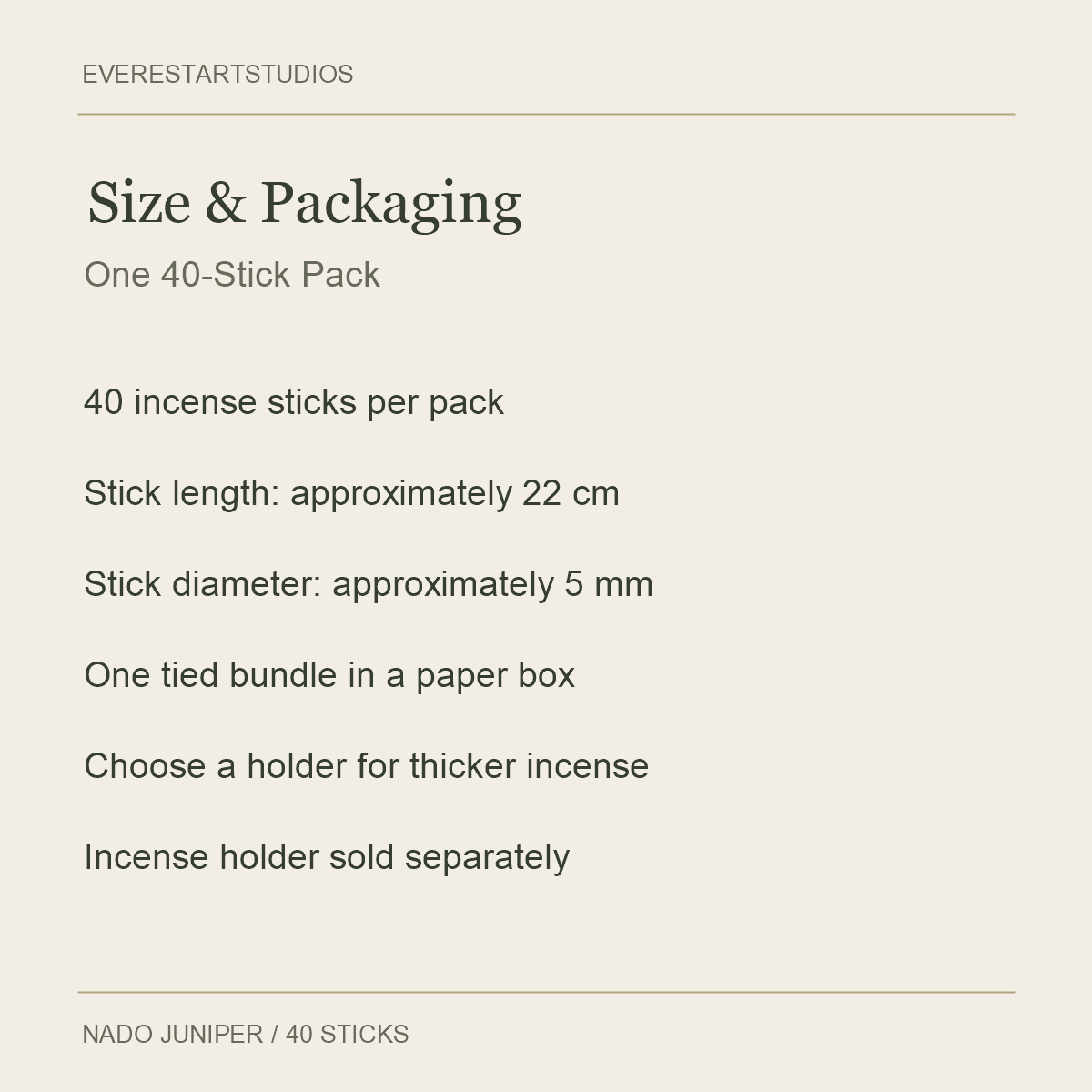 NADO Juniper Incense — Size & Packaging