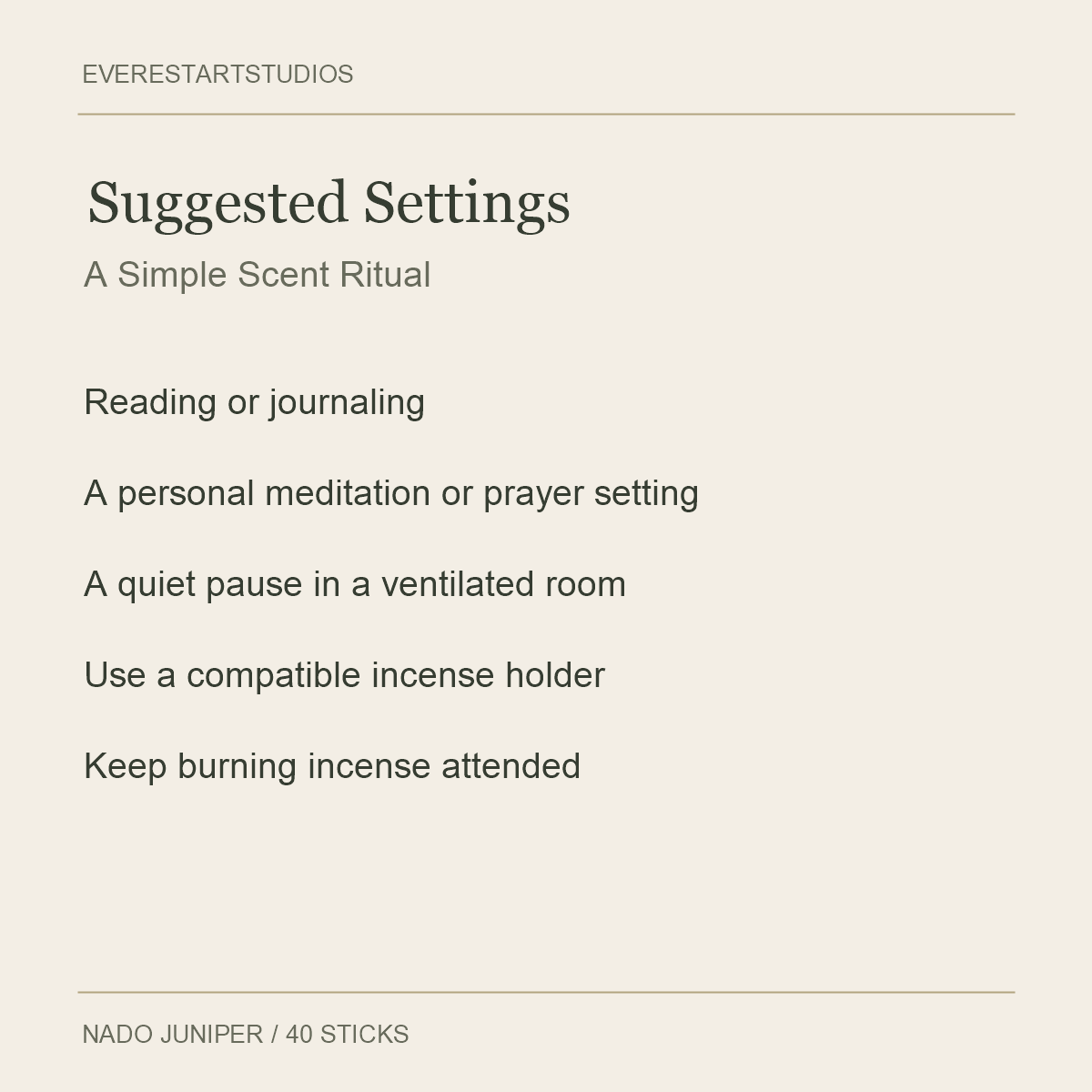 NADO Juniper Incense — Suggested Settings