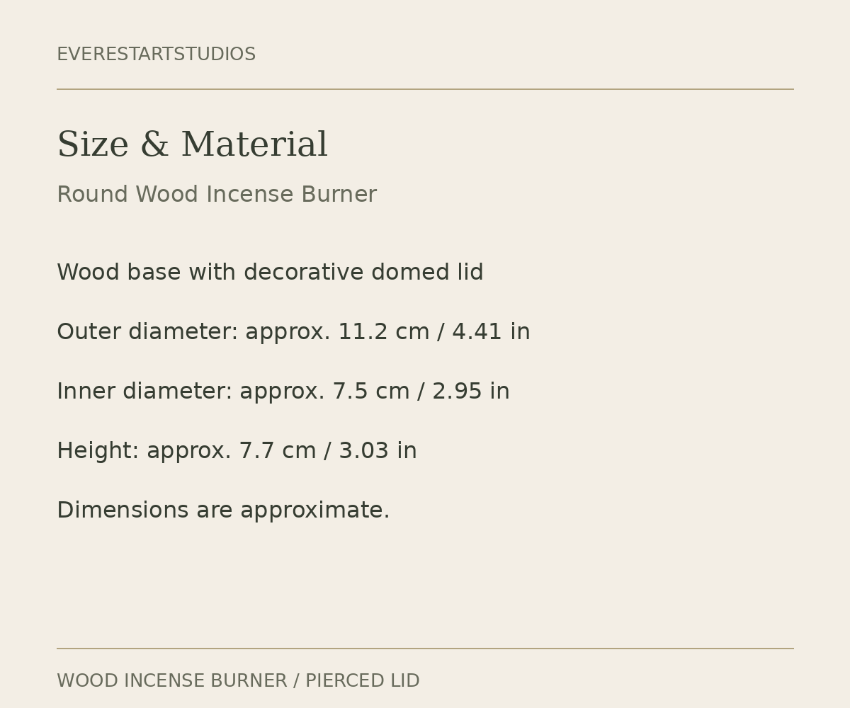 Round wood incense burner — specifications