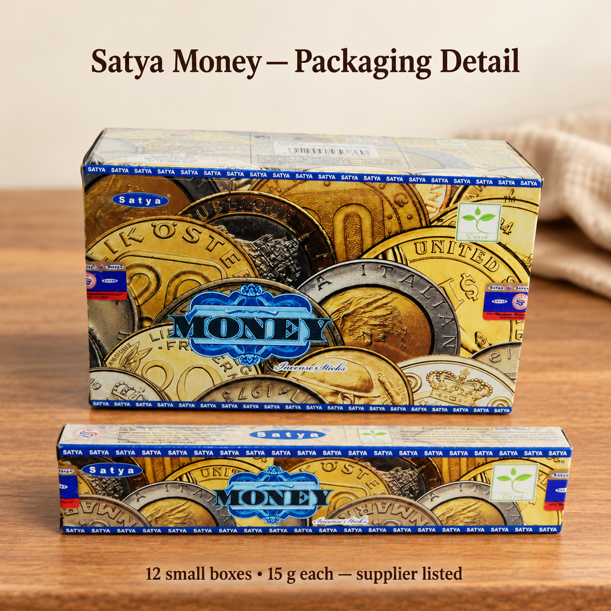 Satya Money carton and matching inner packaging