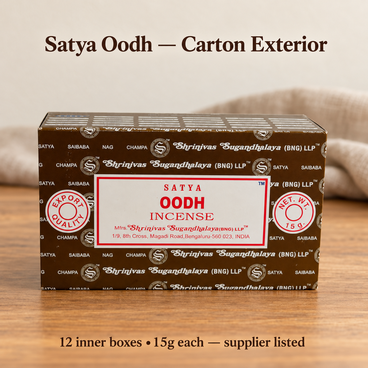 Satya Oodh Incense Sticks —12-Box Carton,15g Each — product-02