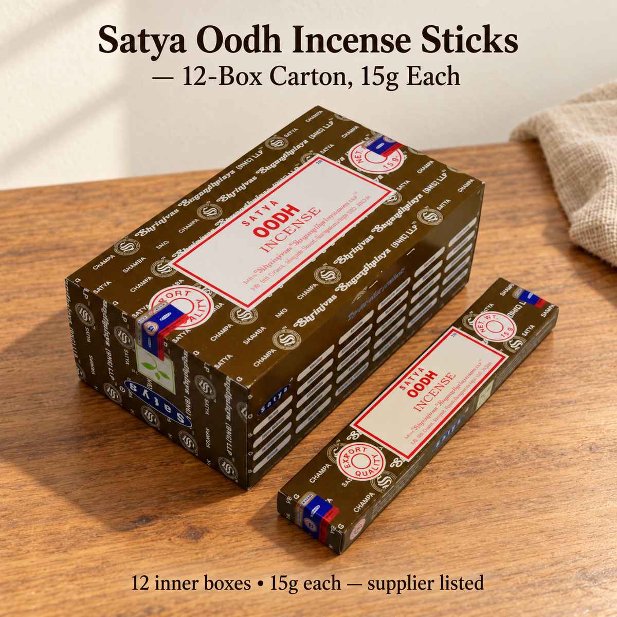 Satya Oodh Incense Sticks —12-Box Carton,15g Each — variant-02
