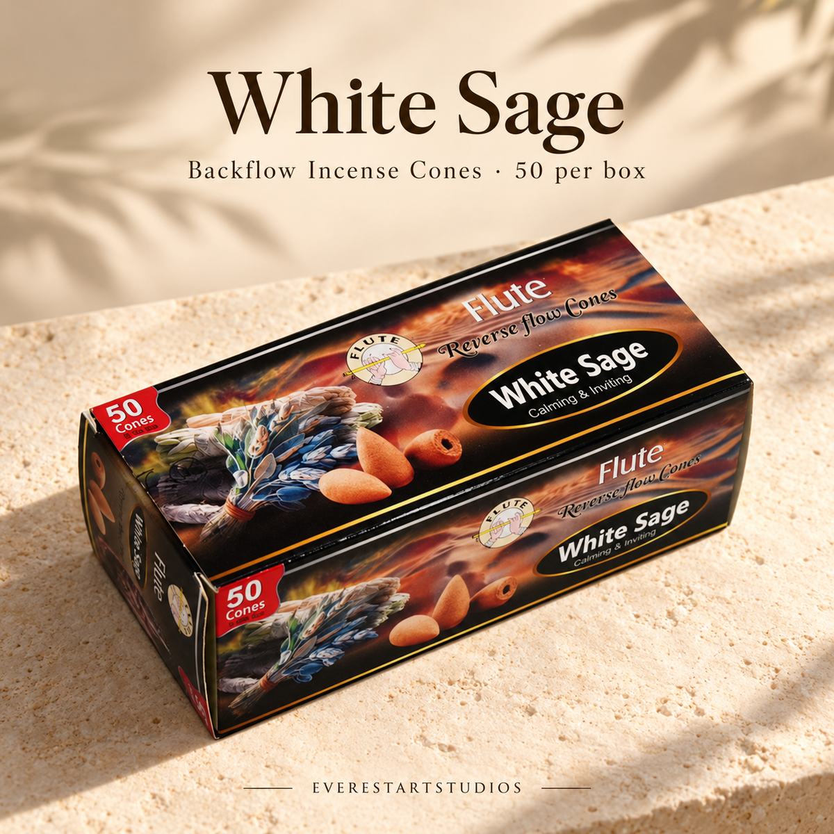 FLUTE White Sage backflow incense cones, one 50-cone box