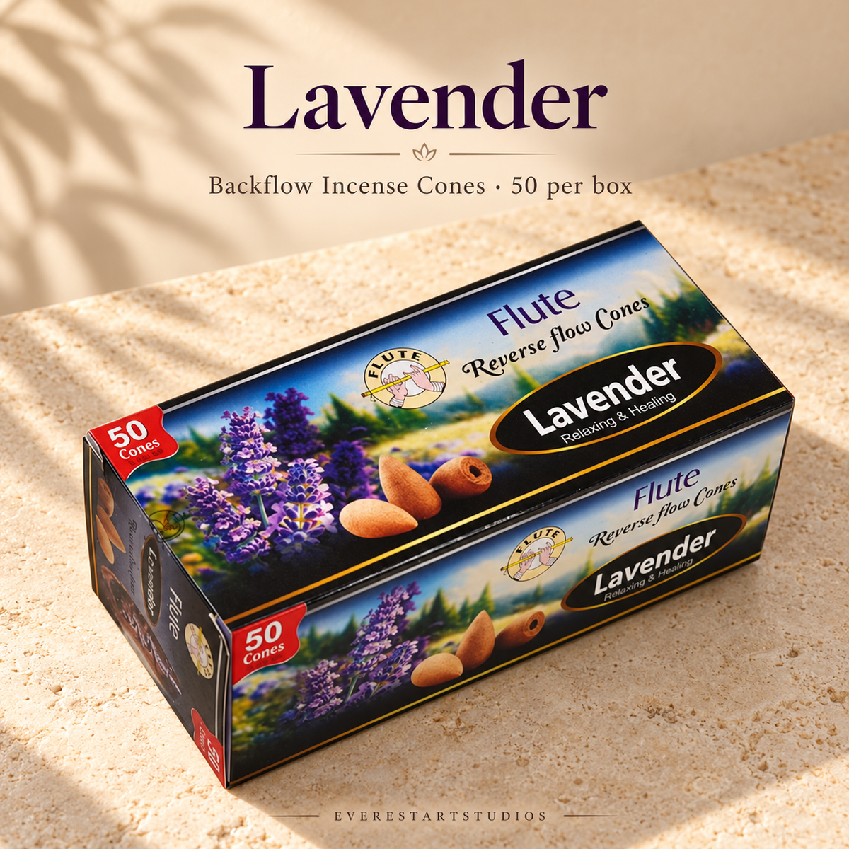 FLUTE Lavender backflow incense cones, one 50-cone box