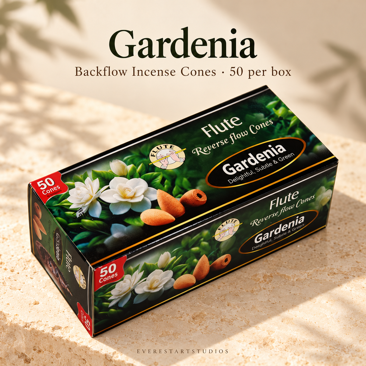 FLUTE Gardenia backflow incense cones, one 50-cone box