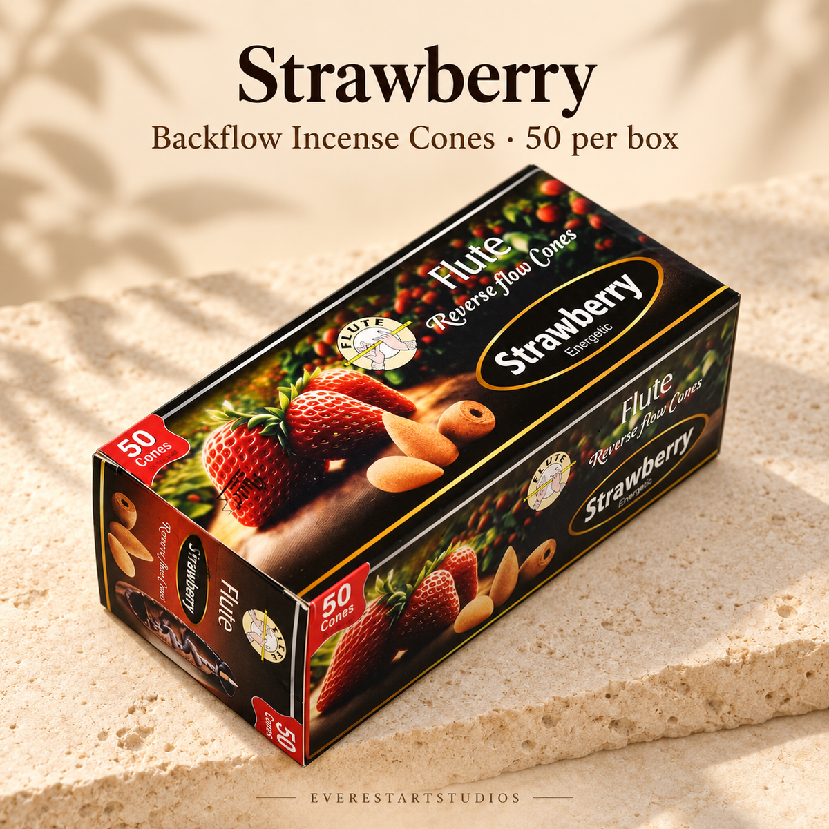 FLUTE Strawberry backflow incense cones, one 50-cone box
