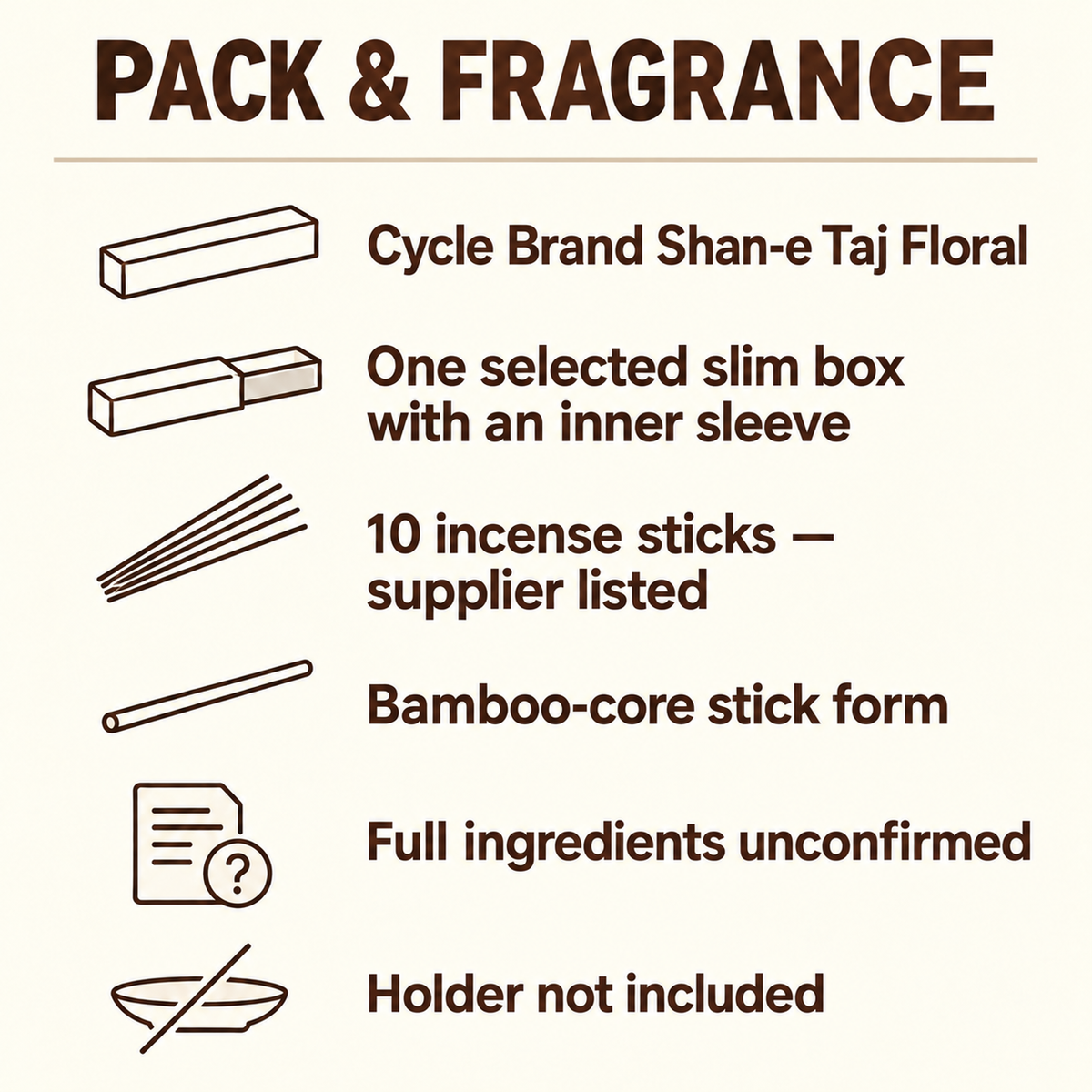 Cycle Brand Shan-e Taj Floral Incense Sticks — 10-Stick Box — pack
