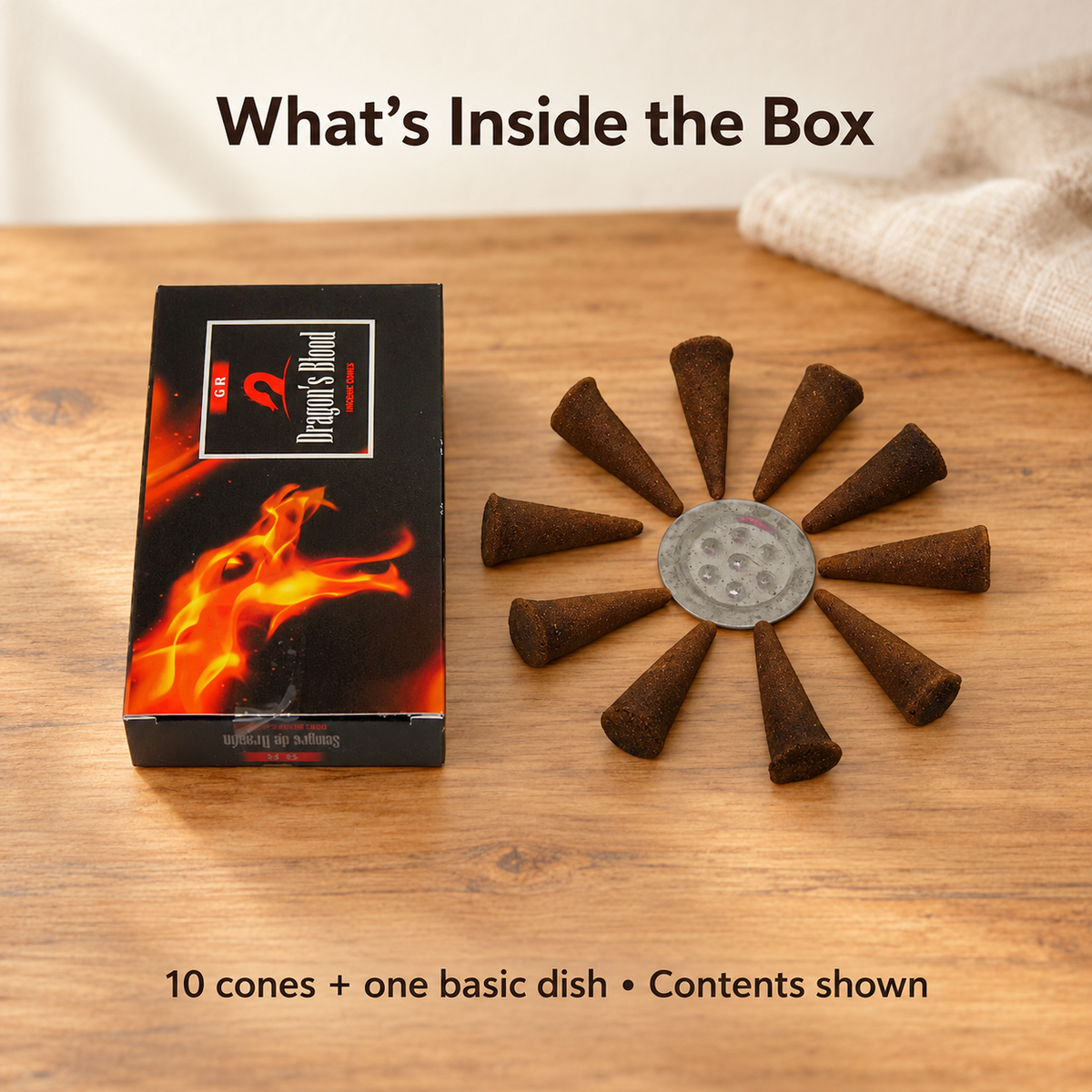 GR Dragon’s Blood Incense Cones — 10-Cones Small Box with Basic Dish | product-03