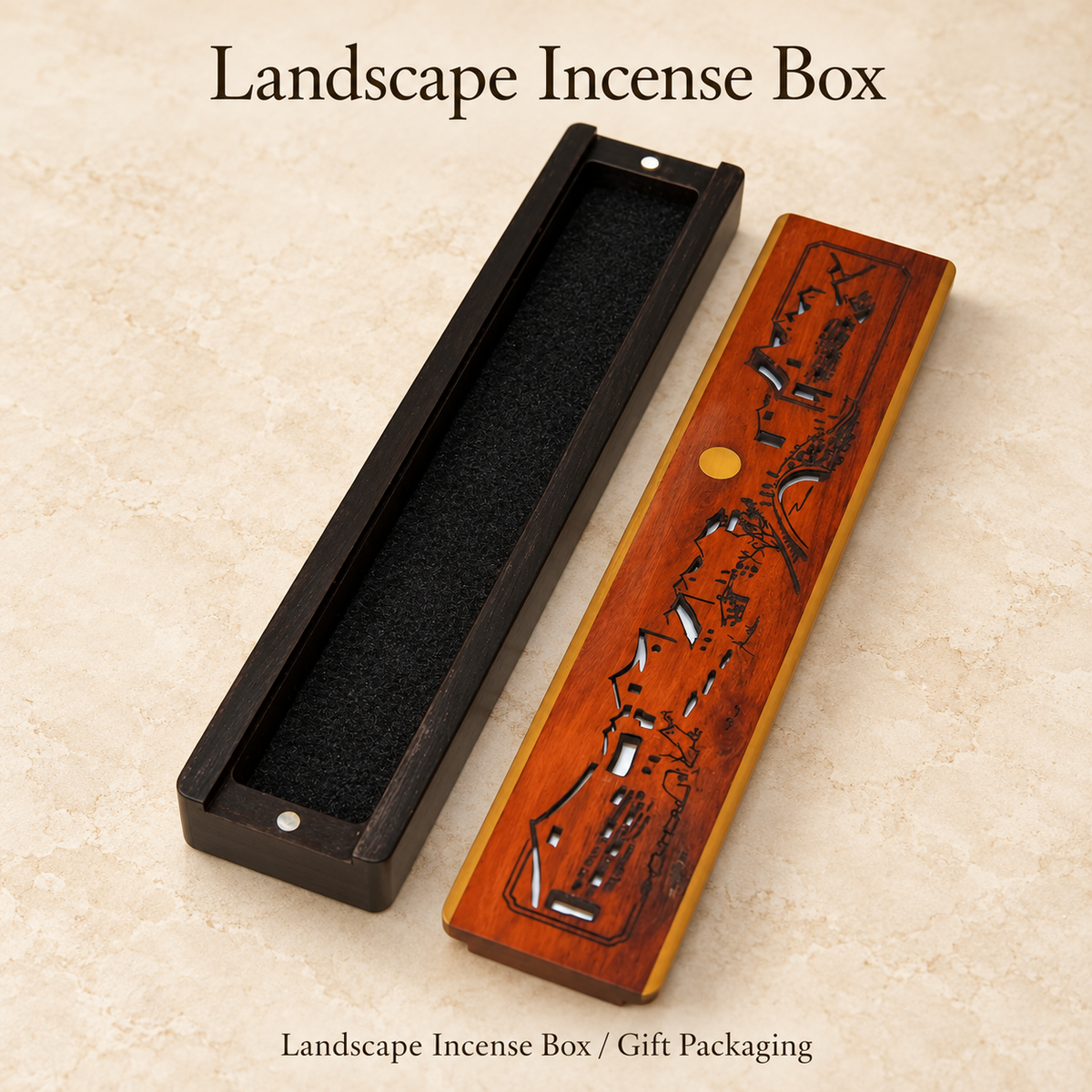 Moonlit Landscape Wooden Incense Box — 23.8 cm — Landscape Incense Box / Gift Packaging