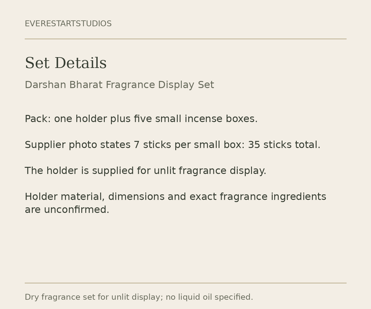 Darshan Bharat unlit fragrance set specifications information